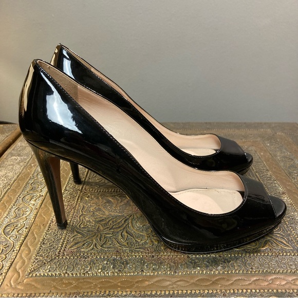 Prada Peep Toe Heels patent leather open toe sexy stiletto Italy size 8 - Picture 2 of 9